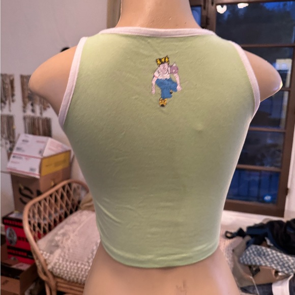 NWOT pastel green cut off graphic tank top size S - Picture 4 of 8
